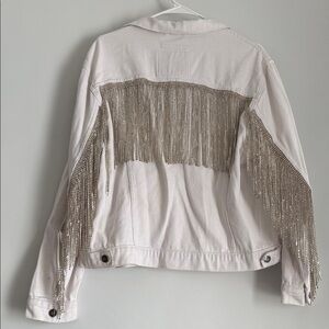 Daniel X Diamond White Denim Jacket with Silver Chain Fringe Accents